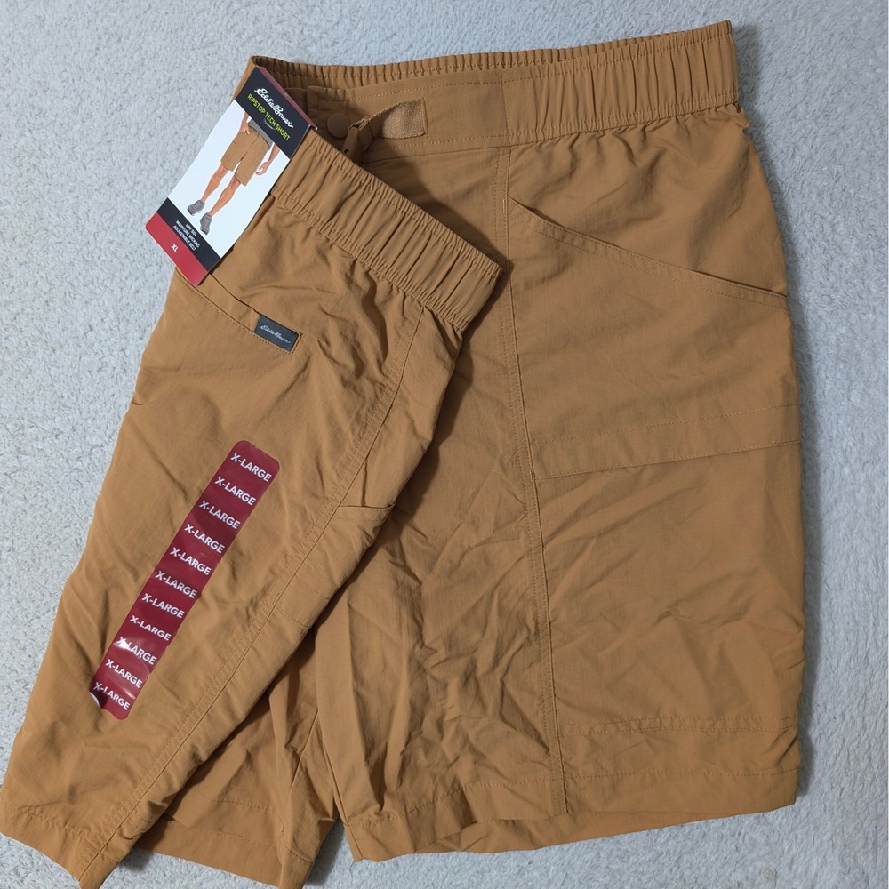 NEW! Eddie Bauer Ripstop Tech Shorts Mens XL 8" Brown Moisture Wicking UPF‎ 50+